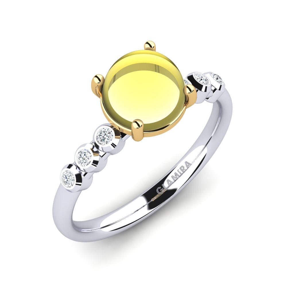 Or Blanc & Jaune 14k Topaze Citron Cabochon Bague Delcine