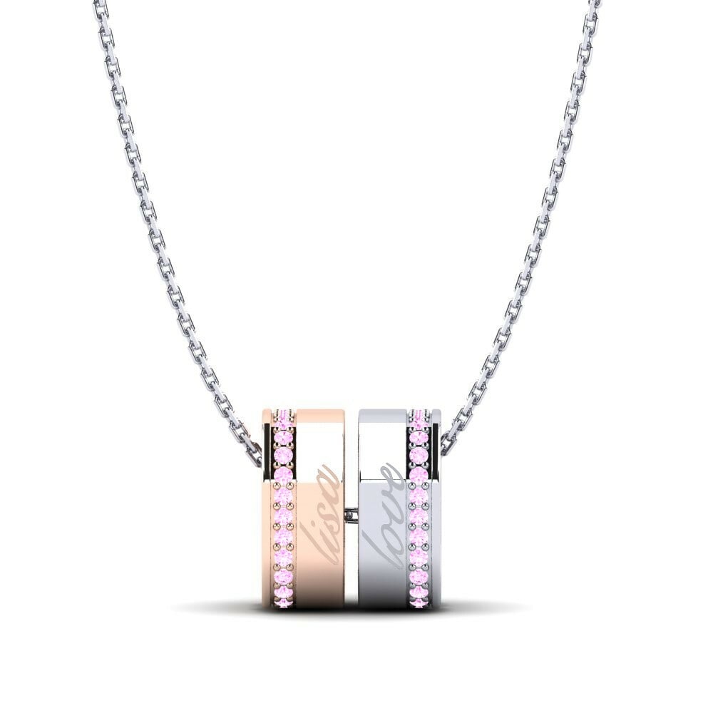 Name Initial & Name Necklaces GLAMIRA Pendant Delisa 585 White & Rose Gold Pink Sapphire