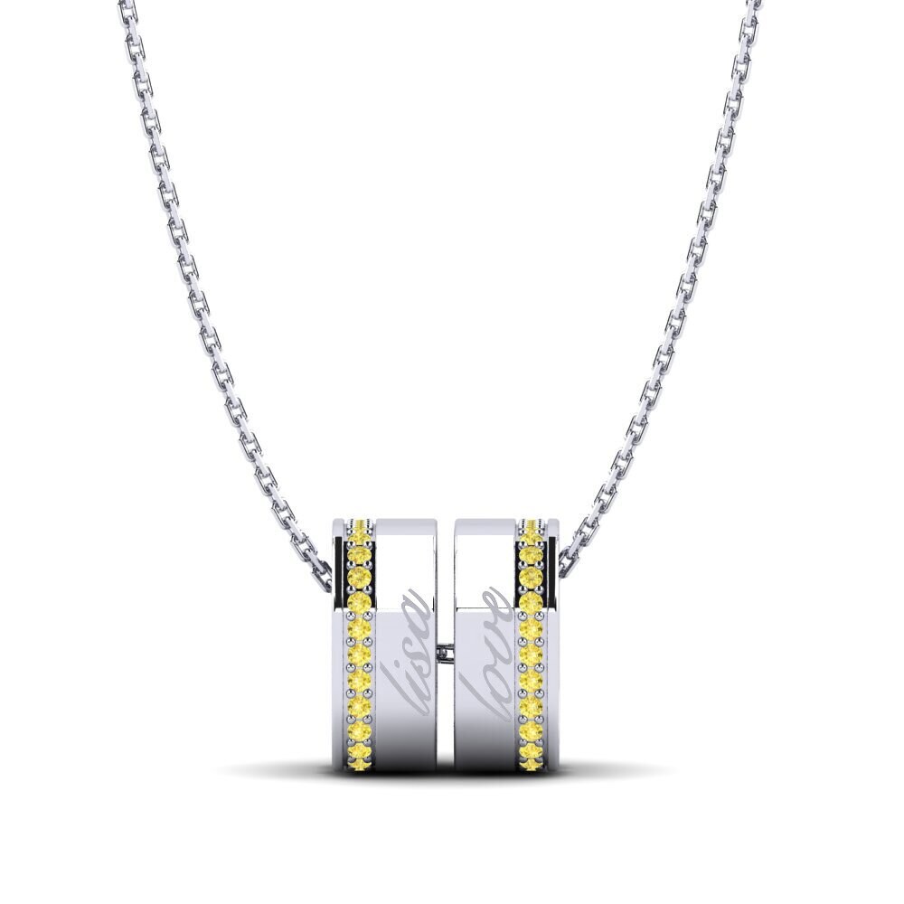 14k Oro Blanco Zafiro amarillo Colgante de Mujer Delisa
