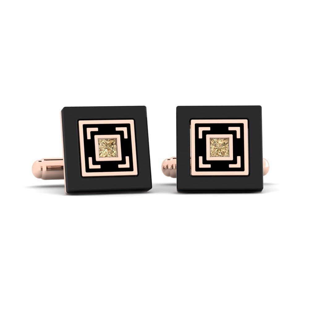 14ct Rose Gold Brown Diamond Cufflink Deloach