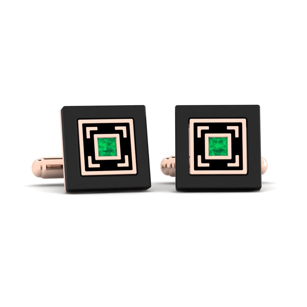 14ct Rose Gold Emerald Cufflink Deloach