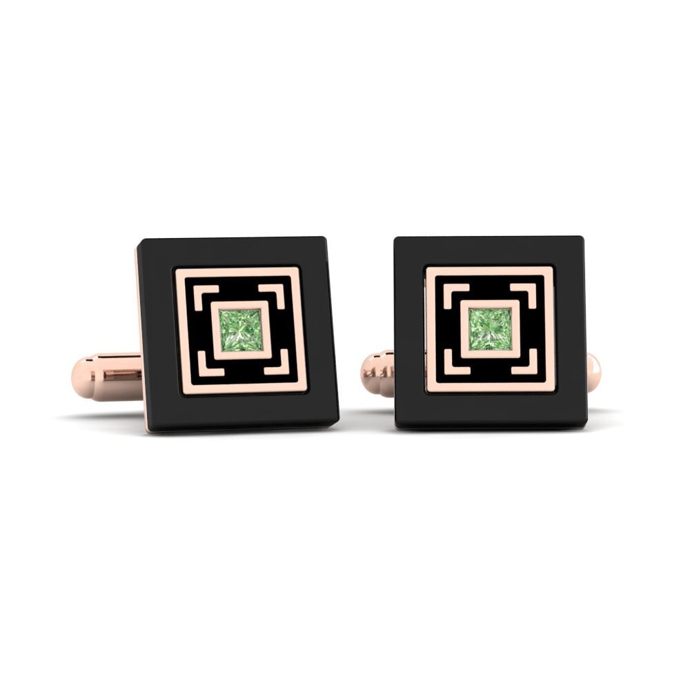 14ct Rose Gold Green Diamond Cufflink Deloach