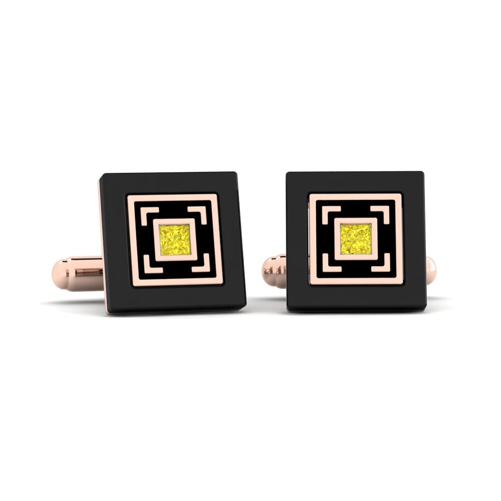 14ct Rose Gold Yellow Sapphire Cufflink Deloach