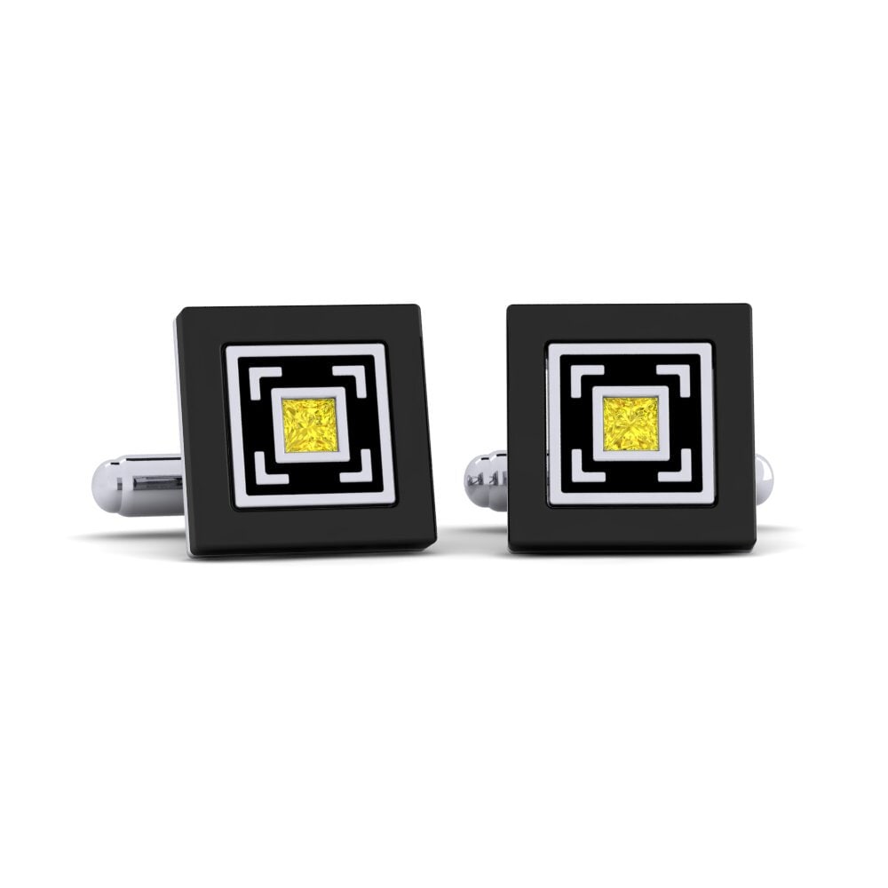 9ct White Gold Yellow Sapphire Cufflink Deloach