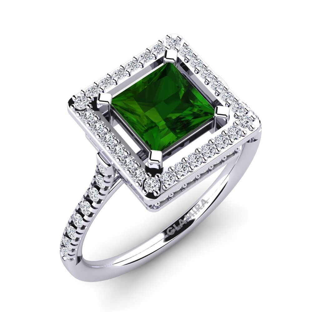 18ct White Gold Green Tourmaline Engagement Ring Delonne