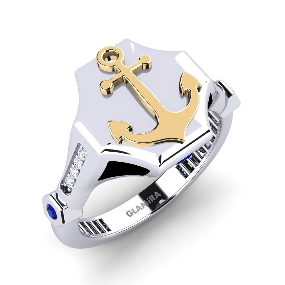 14ct White & Yellow Gold Sapphire Men's Ring Deloraysa