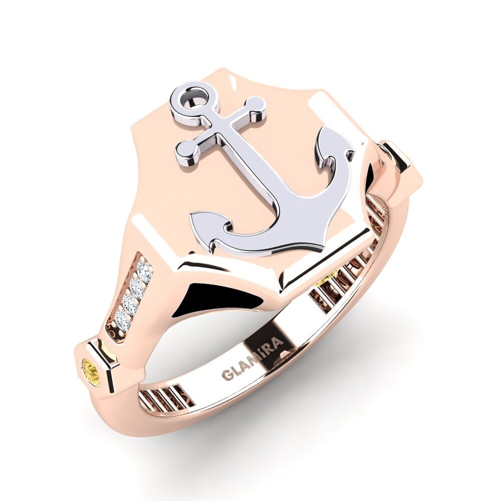 14ct Rose & White Gold Yellow Diamond Men's Ring Deloraysa