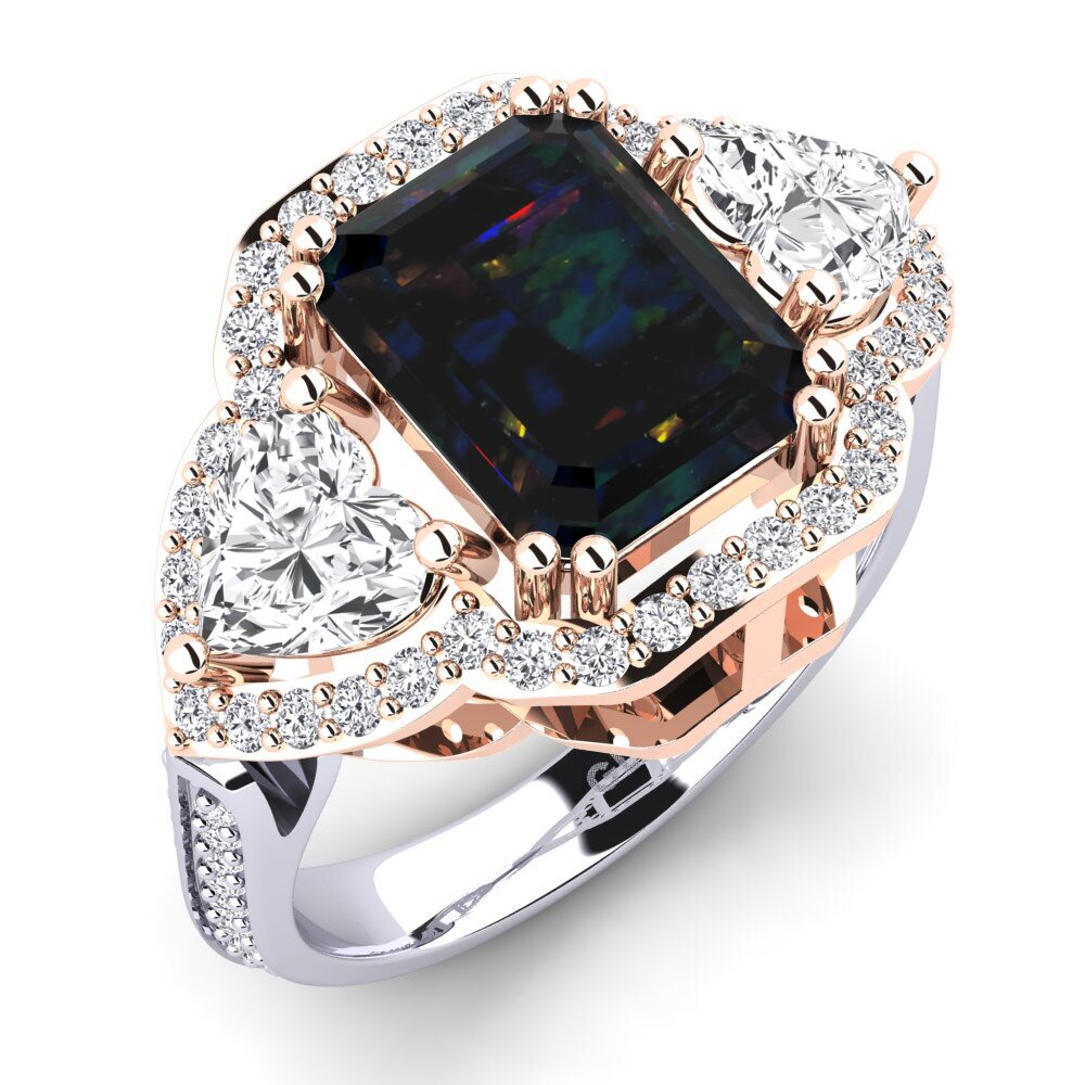 14ct Rose & White Gold Black Opal Engagement Ring Demaura