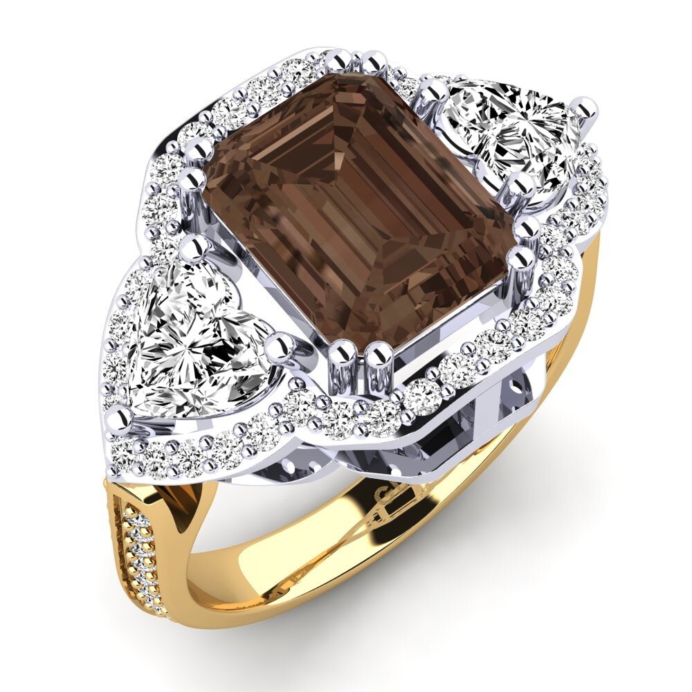 18ct White / Yellow Gold Smoky Quartz Engagement Ring Demaura