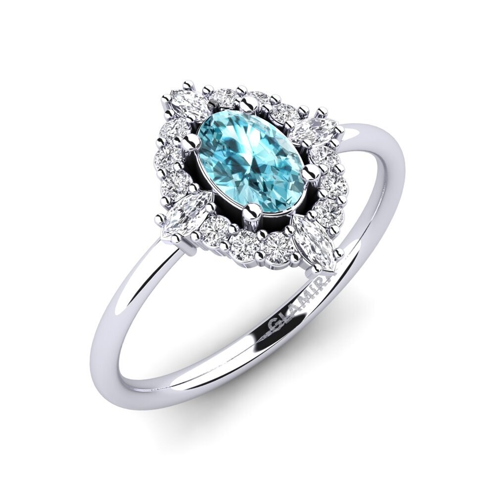 14ct White Gold Blue Zircon Engagement Ring Demnok