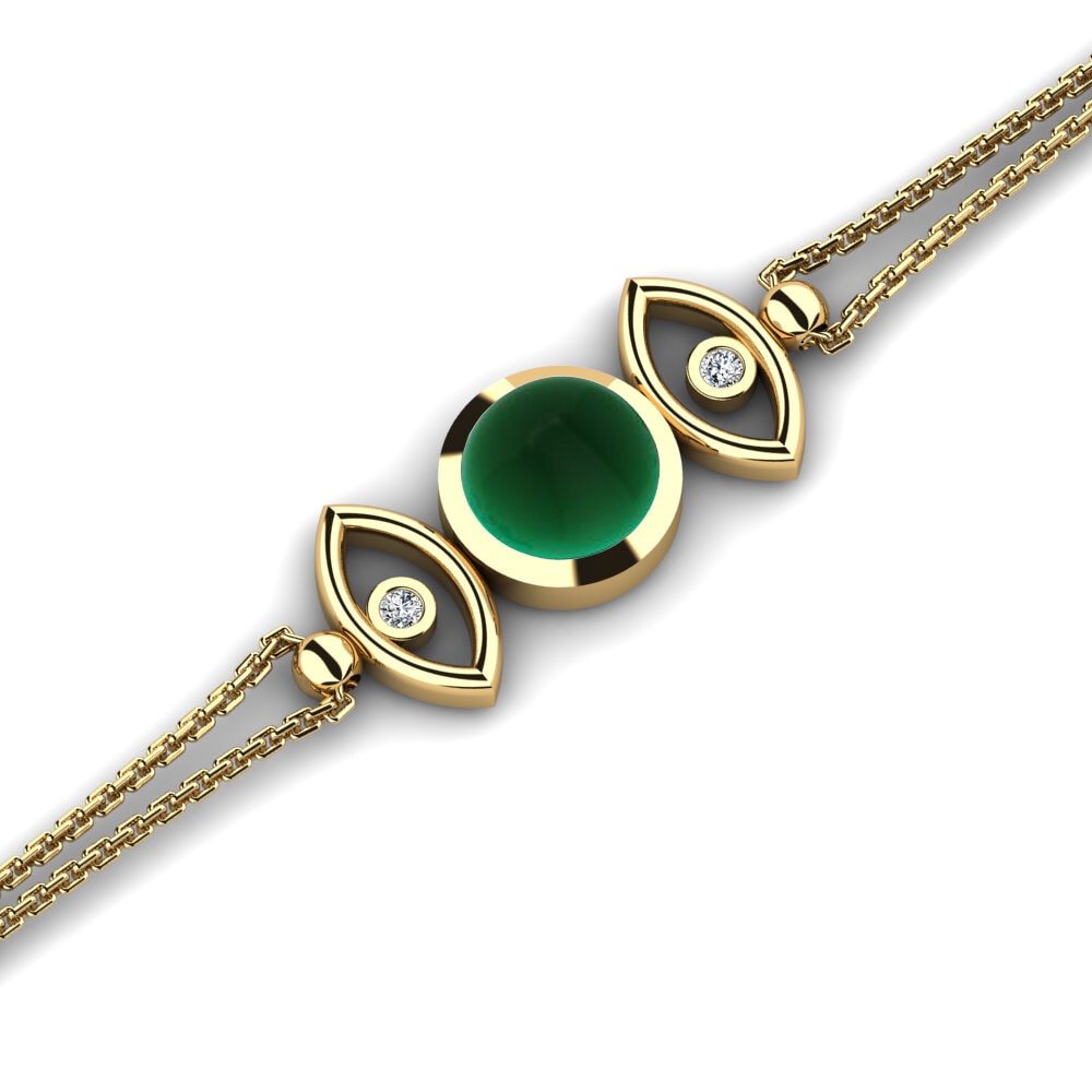 14k Oro Amarillo Esmeralda Cabujón Pulsera de Mujer Denae