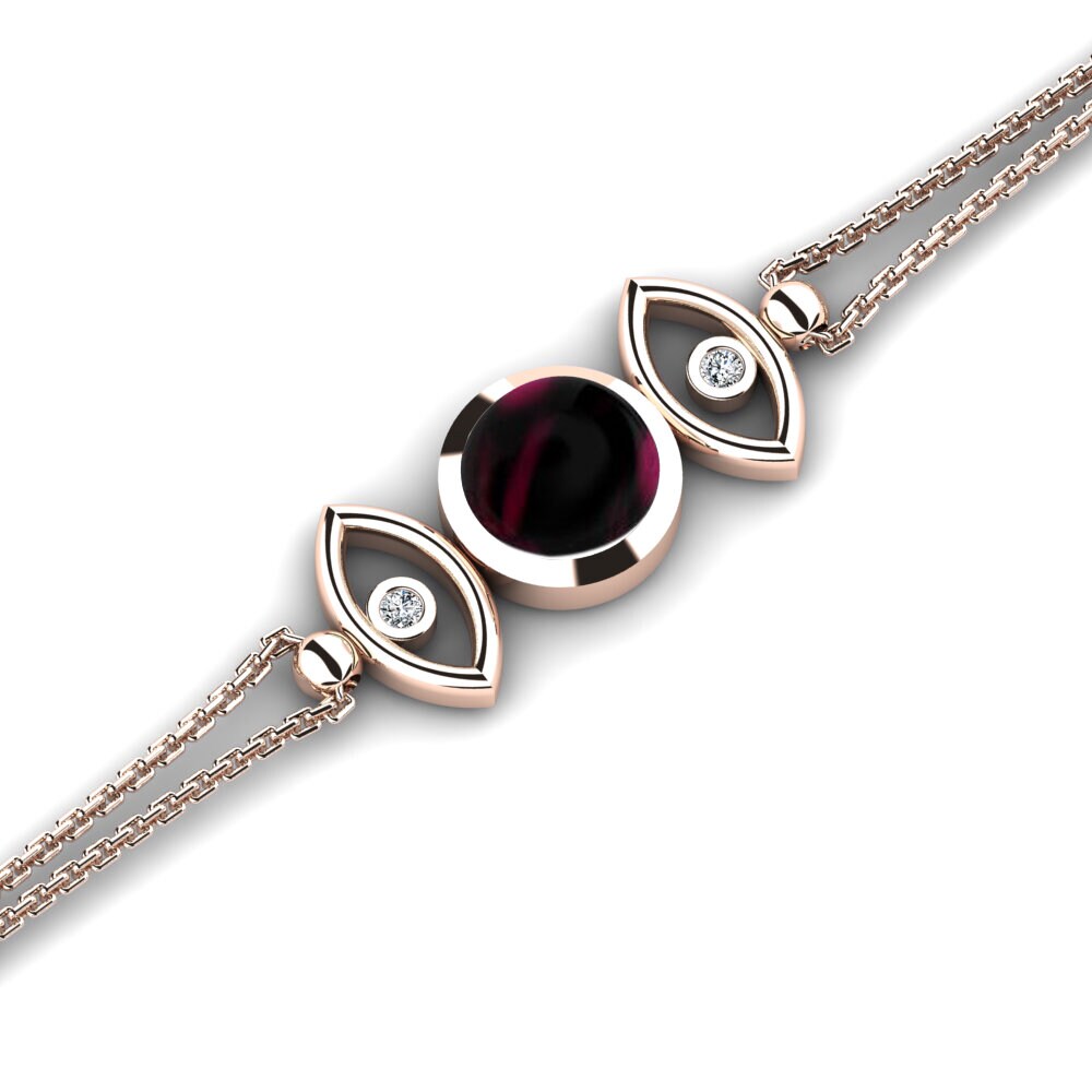 9k Oro Rosa Granate Rhodolite Cabujón Pulsera de Mujer Denae