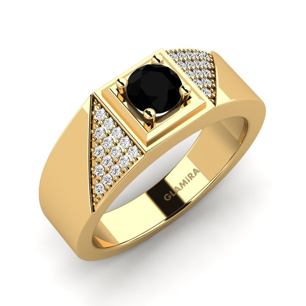 Oro Giallo 375 Onice Nero Anello da uomo Denis