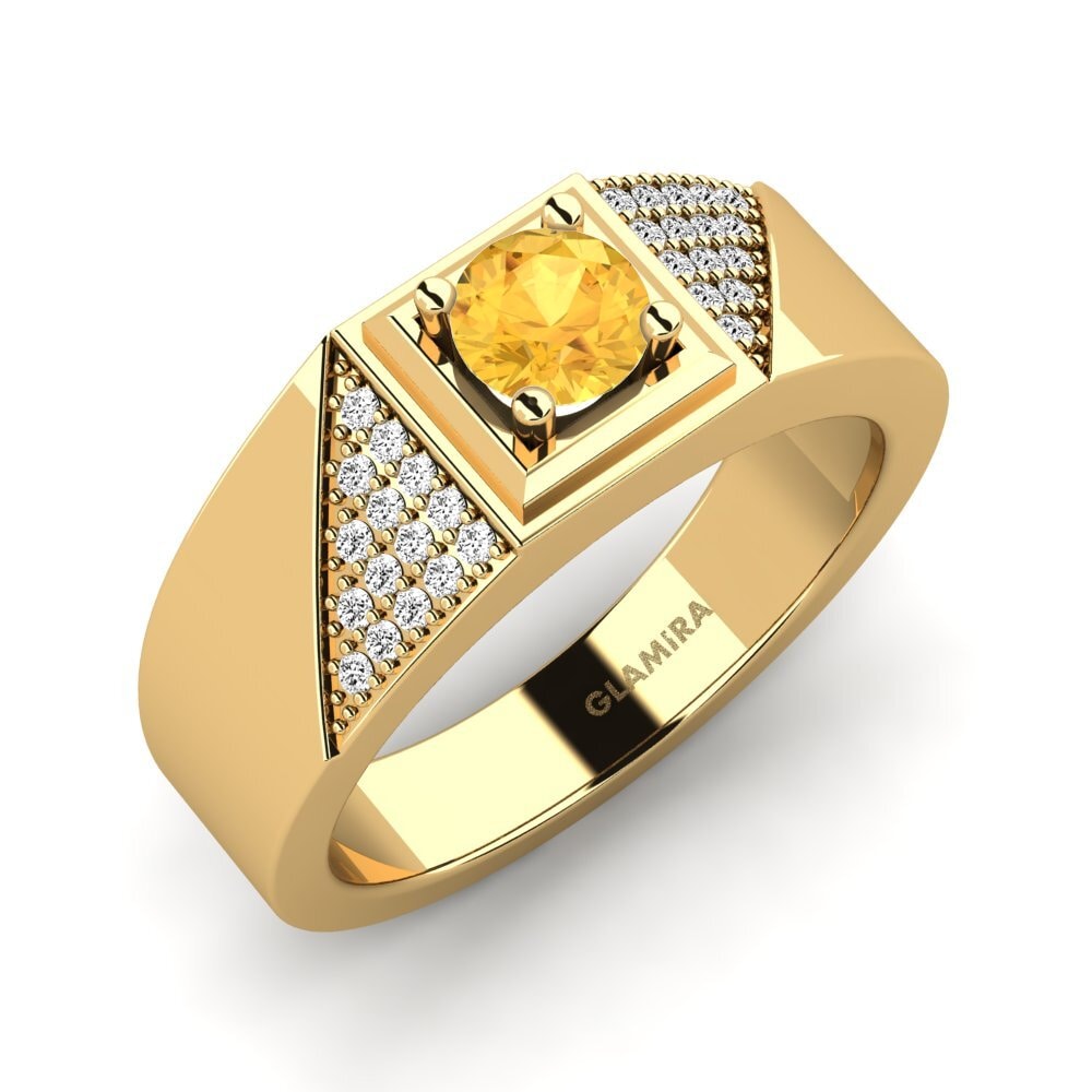 Oro Giallo 585 Citrino Anello da uomo Denis