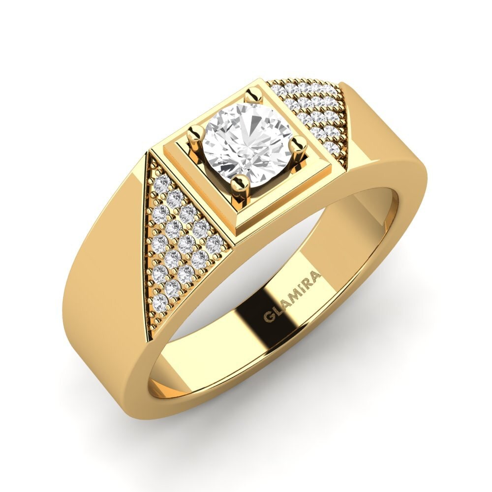 Oro Giallo 375 Zaffiro Bianco Anello da uomo Denis