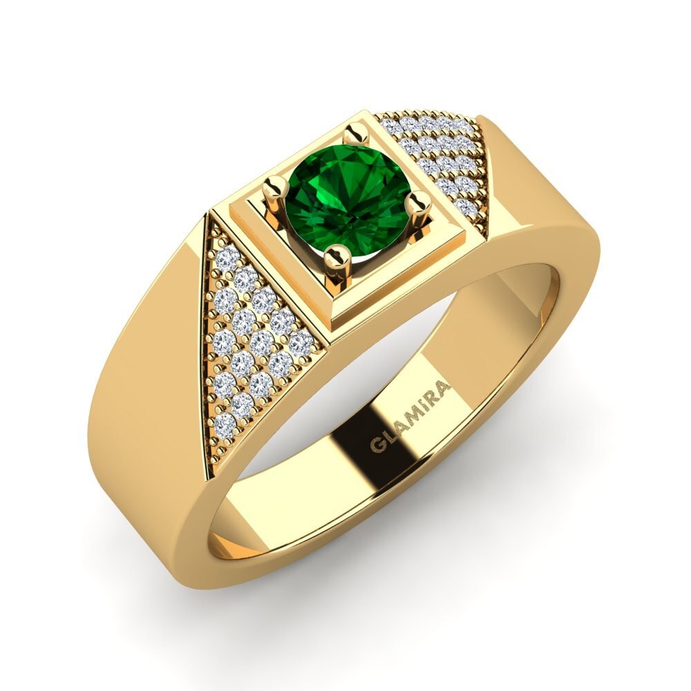 Oro Giallo 585 Zircone Verde Anello da uomo Denis