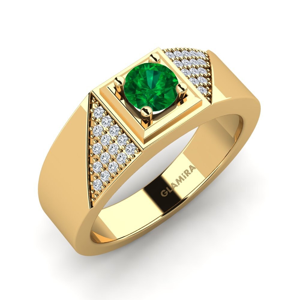 14ct Yellow Gold Emerald (Lab Created) Men's Ring Denis