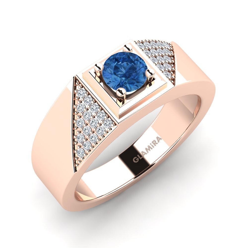 Oro Rosso 585 Zircone Blu Scuro Anello da uomo Denis