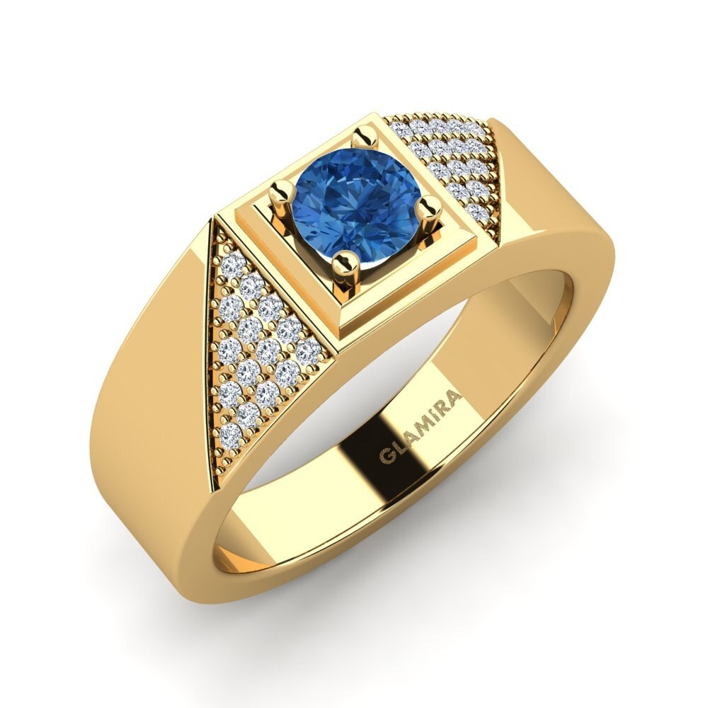 14ct Yellow Gold Dark Blue Zirconia Men's Ring Denis