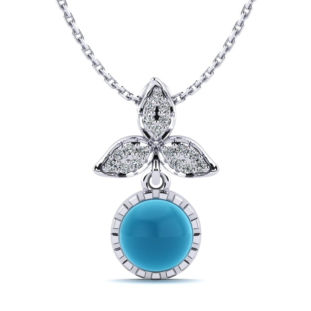 14k Oro Blanco Topacio Azul Cabujón Colgante de Mujer Denisha