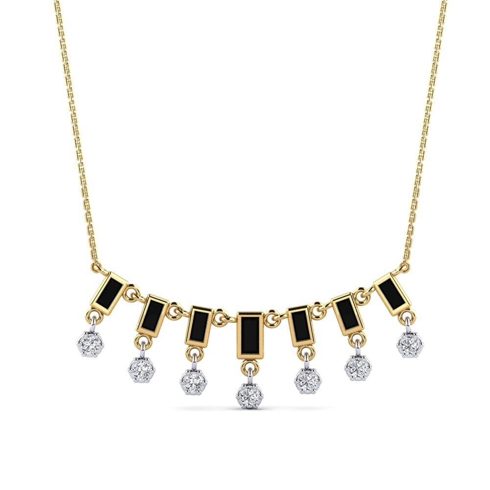 9k Oro Amarillo & Blanco Diamante Negro Collar de Mujer Denna