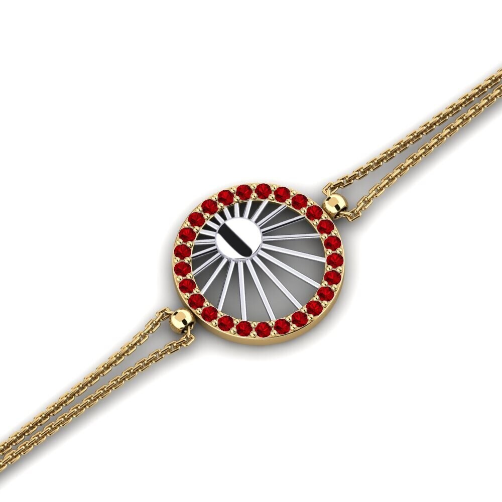 18K Yellow & White Gold Red Zirconia Bracelet Derate