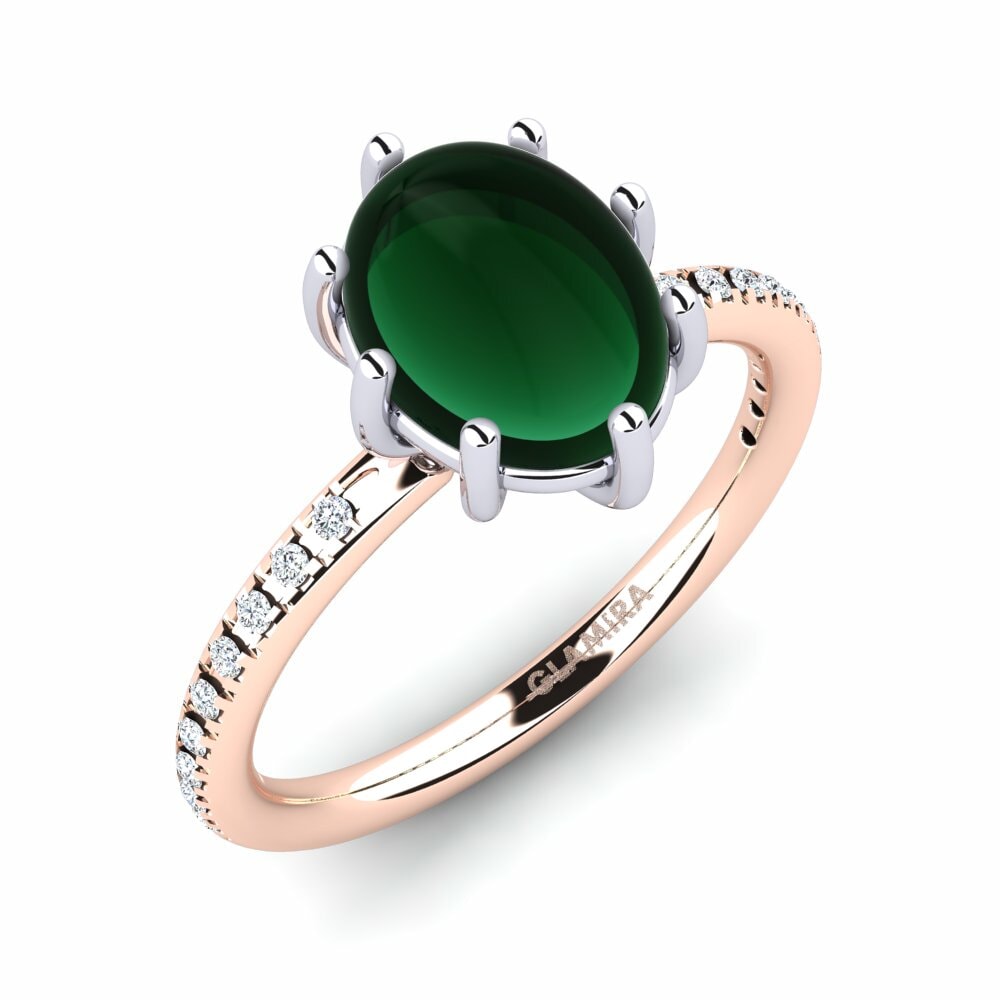 Or Rose& Blanc 18k Émeraude Cabochon Bague Deselle