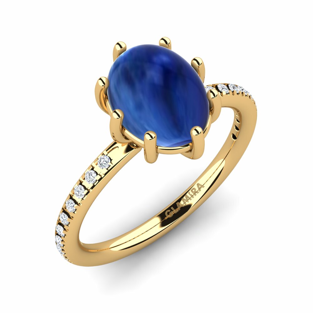 Or Jaune 18k Saphir Cabochon Bague Deselle