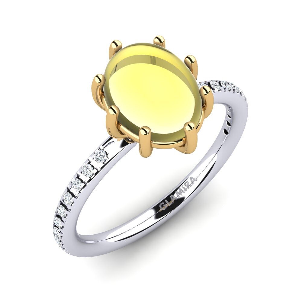 Or Blanc & Jaune 14k Topaze Citron Cabochon Bague Deselle