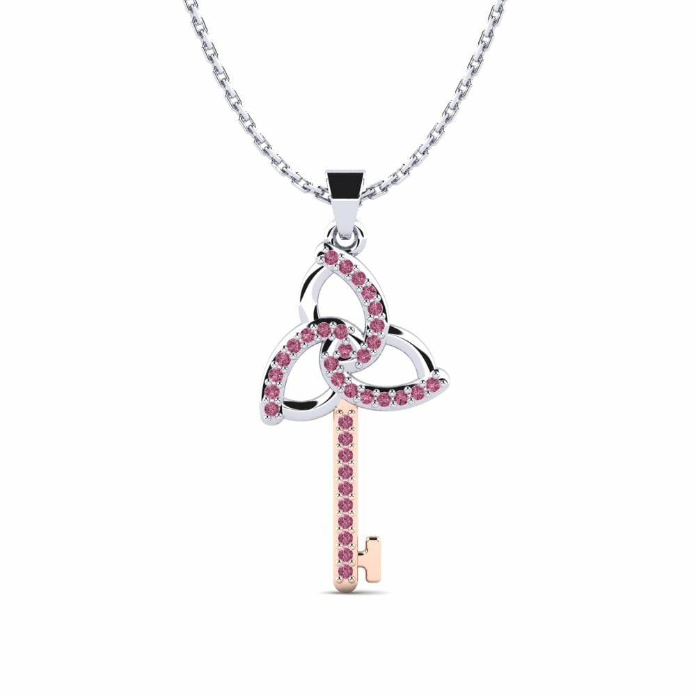 Dây chuyền Vàng Trắng-Đỏ 9K Đá Rhodolite Keys