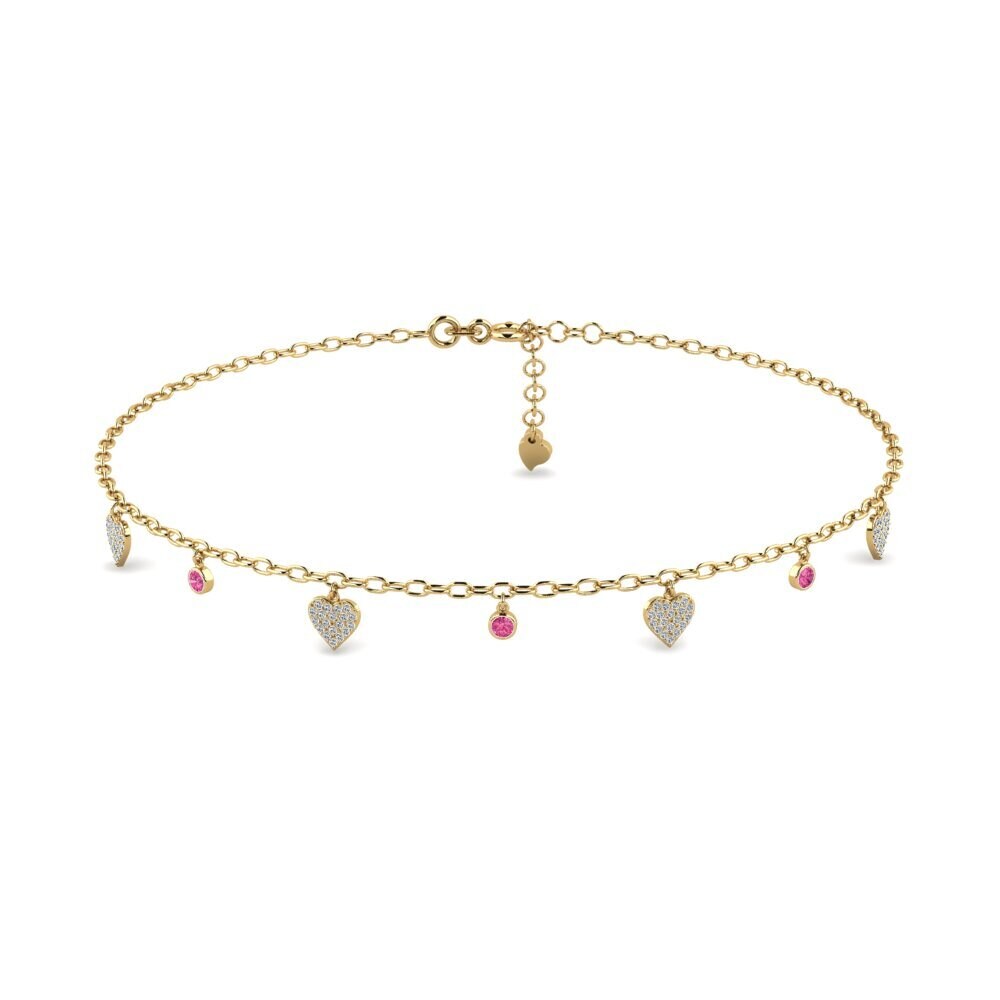 14ct Yellow Gold Pink Tourmaline Women's Anklet Detlef