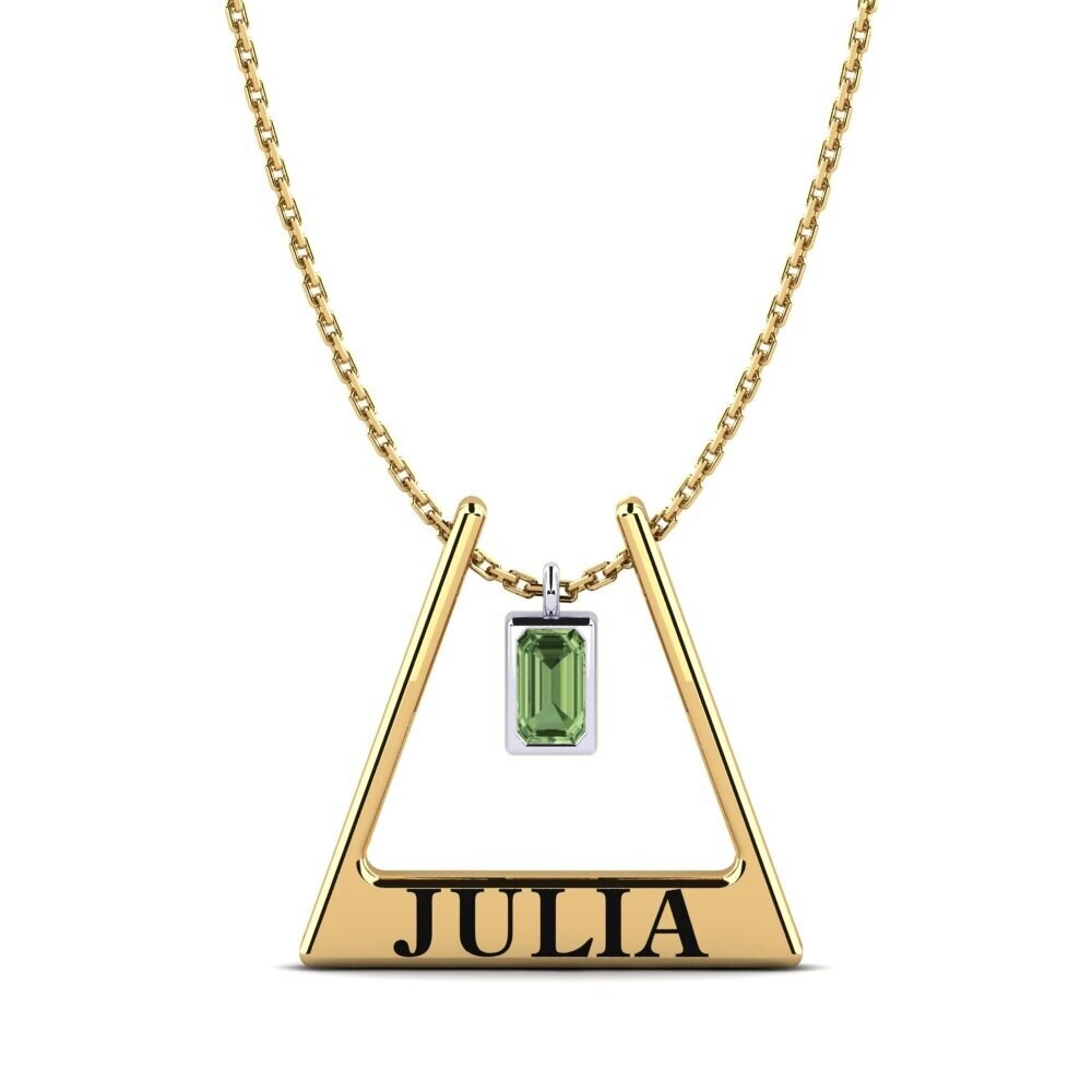 9k Oro Amarillo & Blanco Zafiro Verde Collar de Mujer Detra