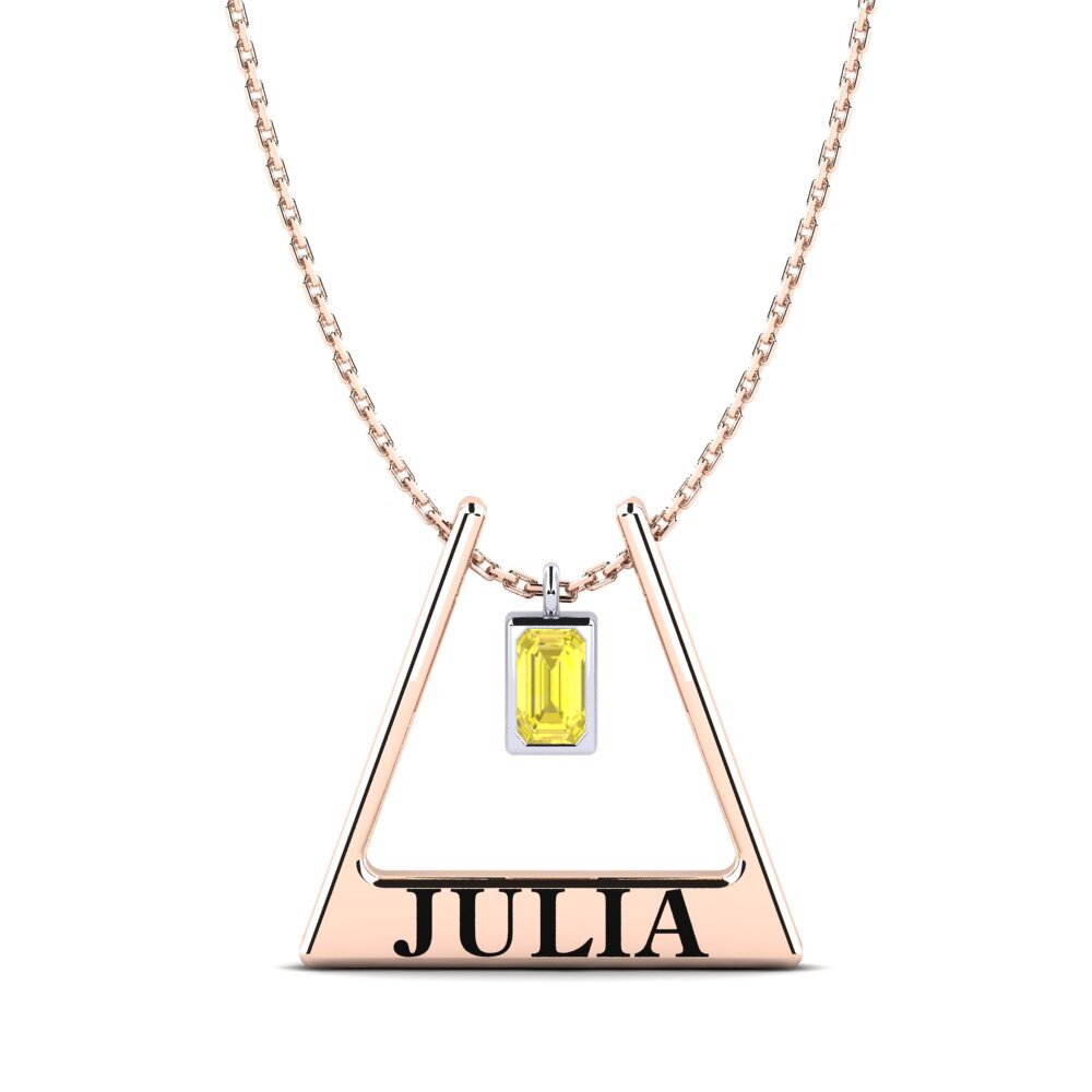 14k Oro Rosa & Blanco Zafiro amarillo Collar de Mujer Detra