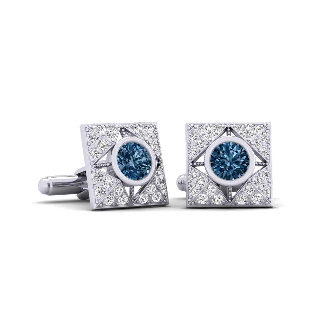 9ct White Gold Blue Diamond Cufflink Dewott