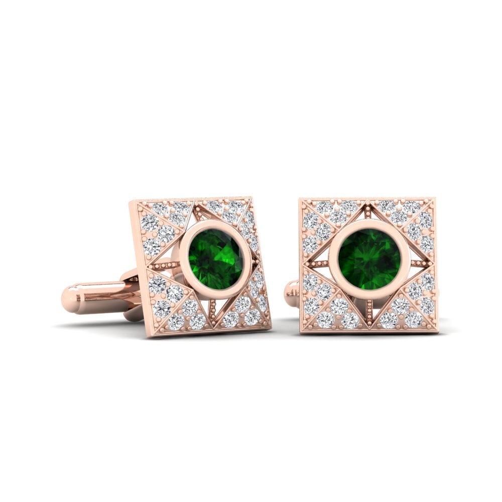 14ct Rose Gold Green Tourmaline Cufflink Dewott