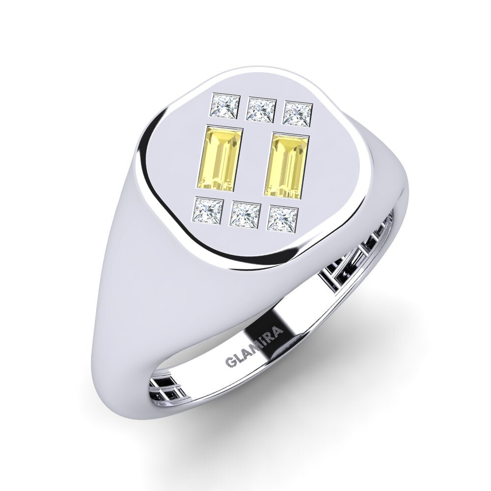 Baguette Yellow Sapphire Men's Pinky Ring Dhortha