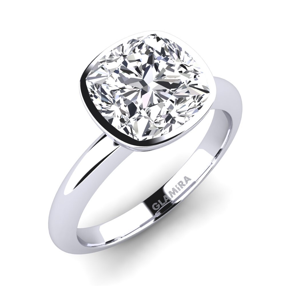 Bague De Fiançailles Simulée 3.25 Ct Or Blanc 14k - 3 Diamants Coussin - Taille Personnalisable