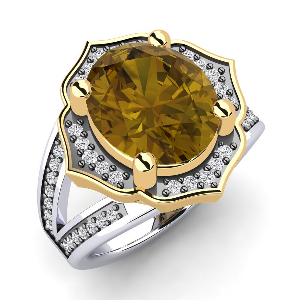 Or Blanc & Jaune 9k Zircon Brun Bague Diane