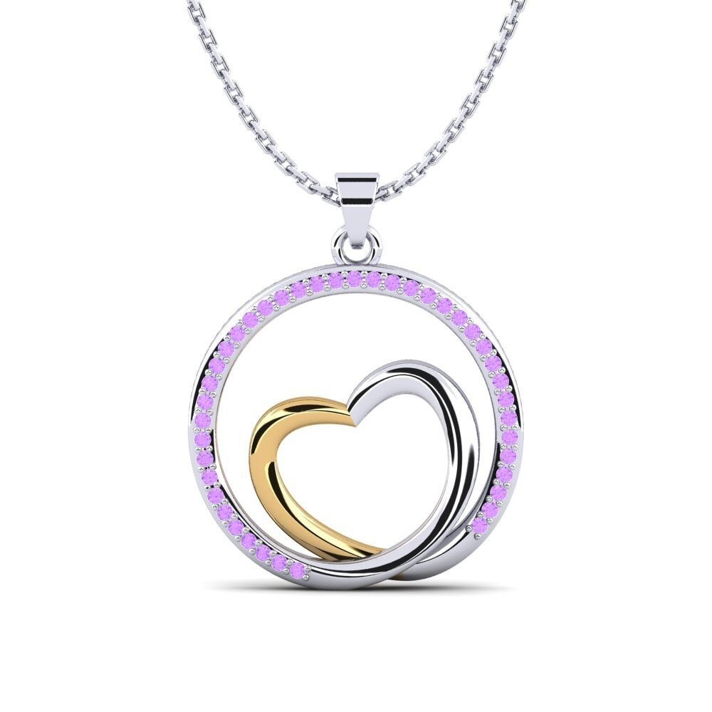 9k Oro Blanco & Amarillo Amatista Colgante de Mujer Dianora