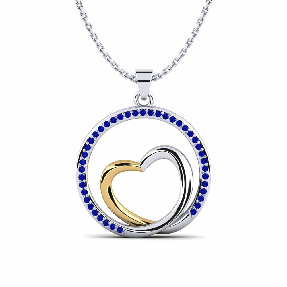 Vàng Trắng-Vàng 9K Đá Sapphire Mặt dây chuyền nữ Dianora