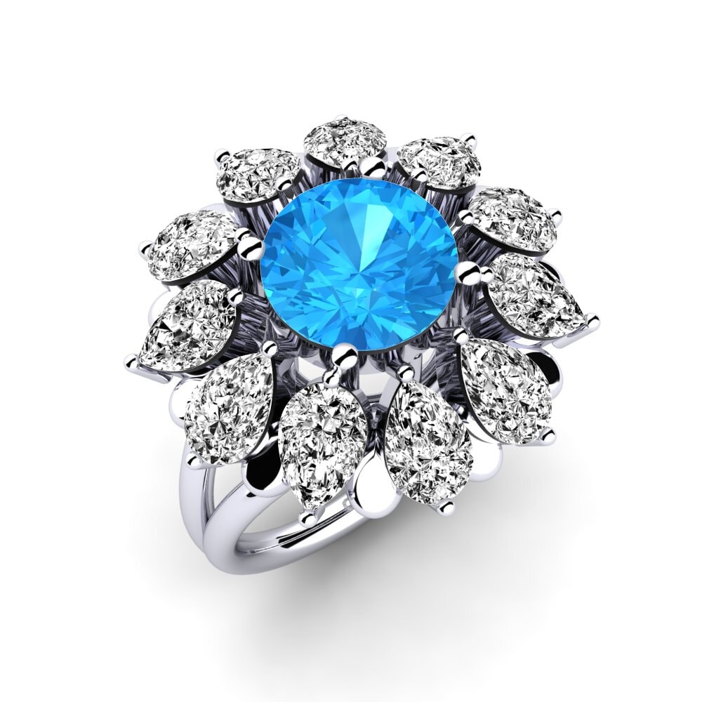 Białe Złoto 375 Niebieski Topaz Pierścionek zaręczynowy Dibela