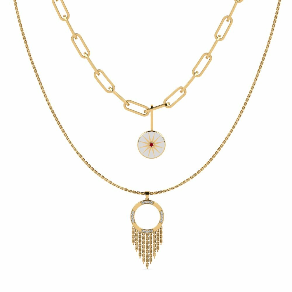 Dây chuyền Vàng 18K Đá Zirconia Đỏ Layering