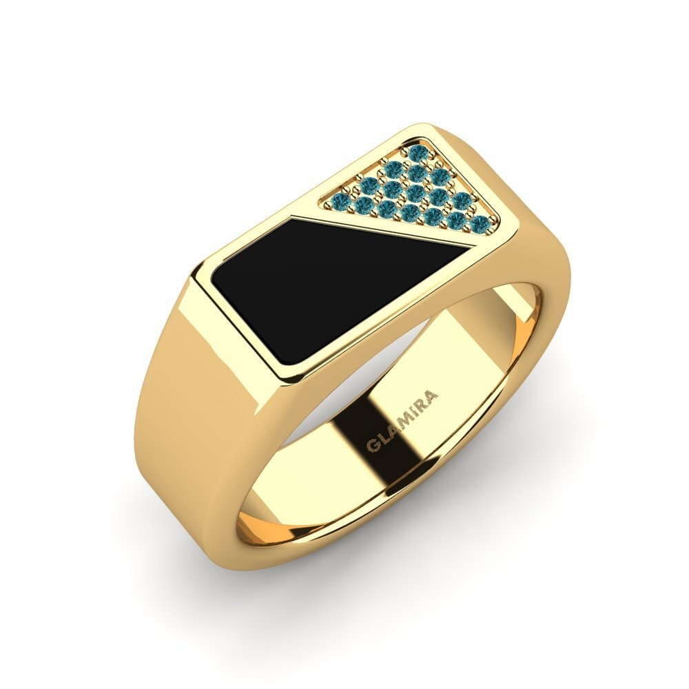 18ct Yellow Gold Blue Diamond Men's Ring Dima