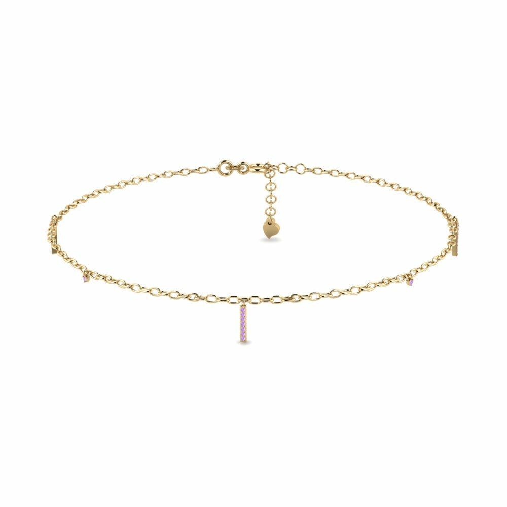 Round 0.268 Carat Amethyst 14k Yellow Gold Women's Anklet Dinamies