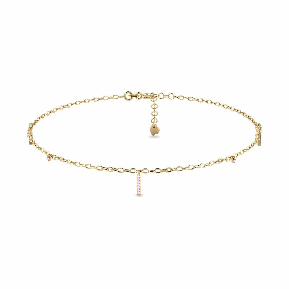 Round 0.268 Carat Pink Sapphire 14k Yellow Gold Women's Anklet Dinamies