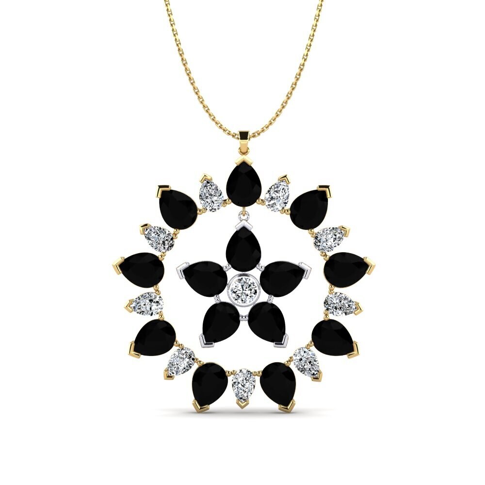 9k Oro Amarillo & Blanco Diamante Negro Colgante de Mujer Dinardo