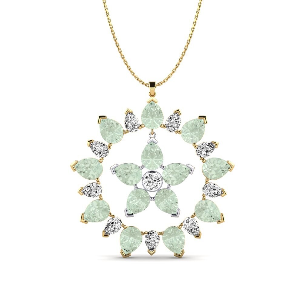 14k Oro Amarillo & Blanco Amatista verde Colgante de Mujer Dinardo