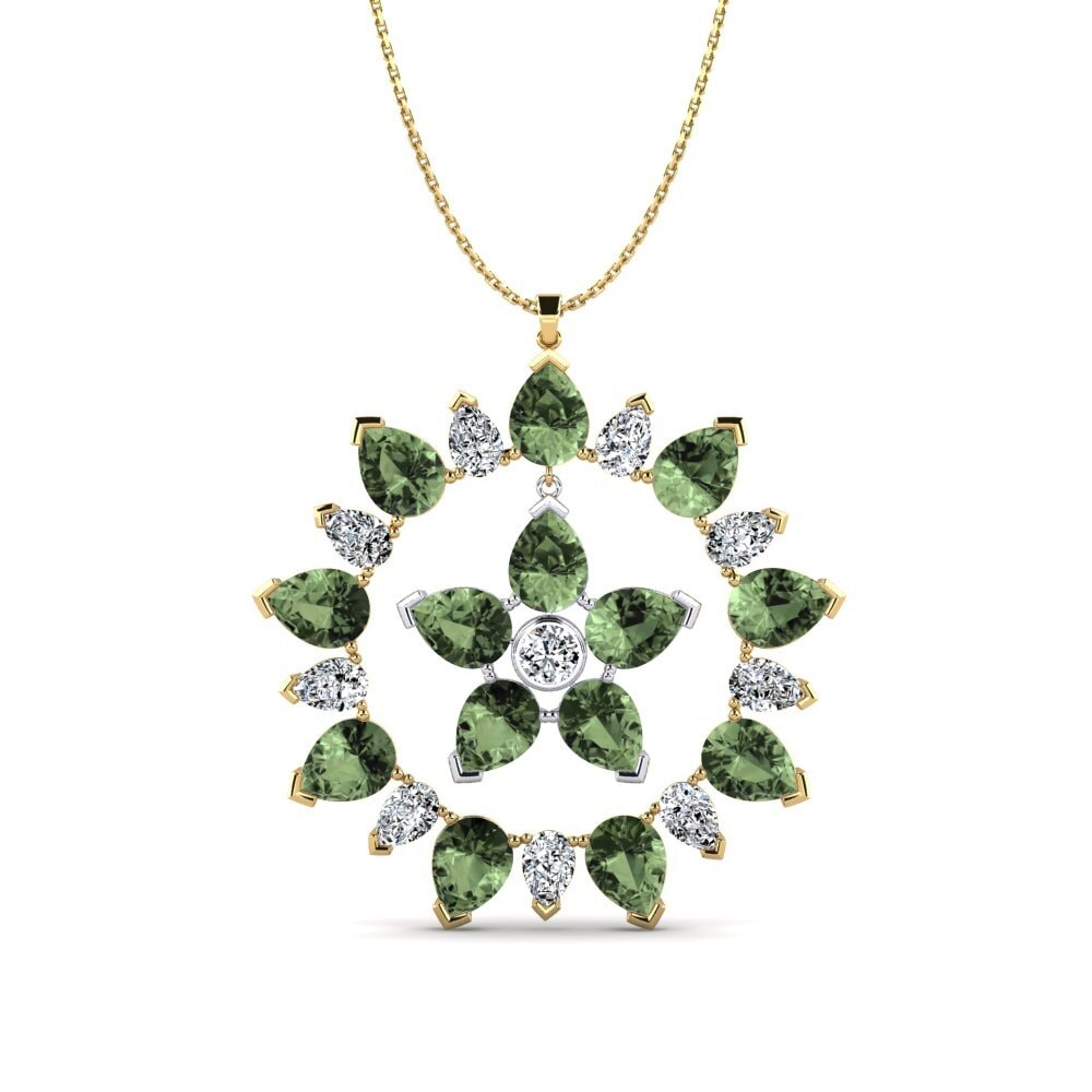 9k Oro Amarillo & Blanco Zafiro Verde Colgante de Mujer Dinardo
