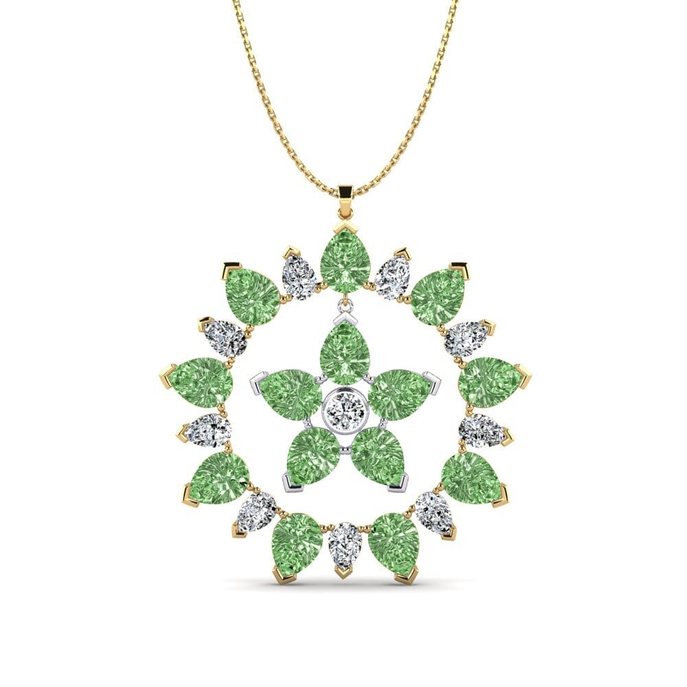 14k Oro Amarillo & Blanco Diamante Verde Colgante de Mujer Dinardo