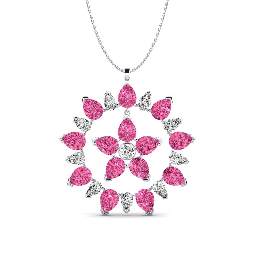 14k Oro Blanco Turmalina rosa Colgante de Mujer Dinardo